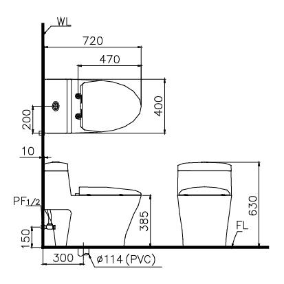 Bản vẽ bồn cầu Caesar CD1356 - Xí bệt bàn cầu vệ sinh 1 khối