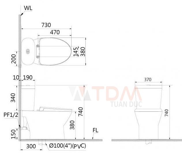 Bản vẽ bồn cầu caesar CD1320 + TAF400H