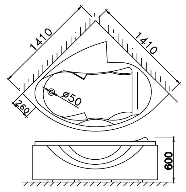 Bản vẽ kỹ thuật bồn tắm góc AT5140A