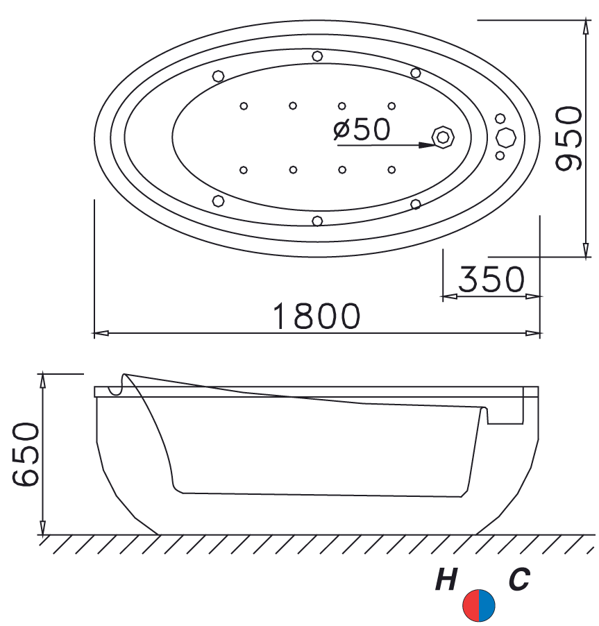 Bản vẽ bồn tắm lập thể Caeasr AT6480
