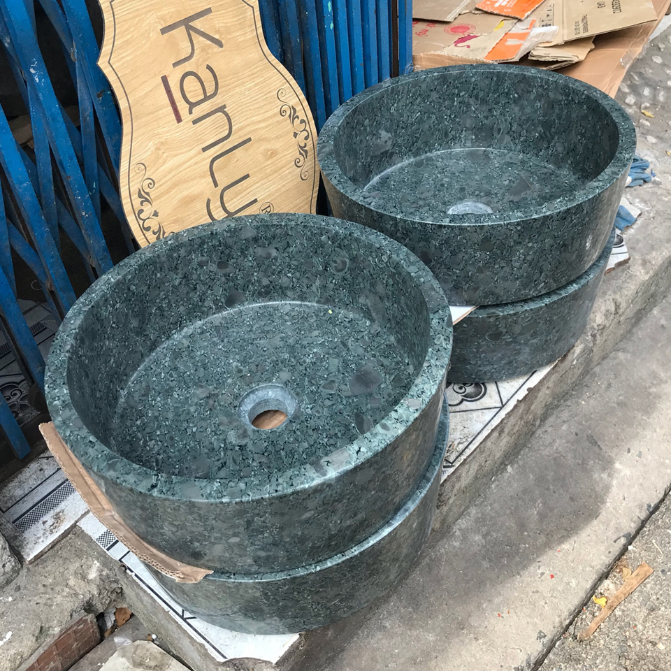 Lavabo đá xanh rêu, giá lavabo đá tự nhiên.