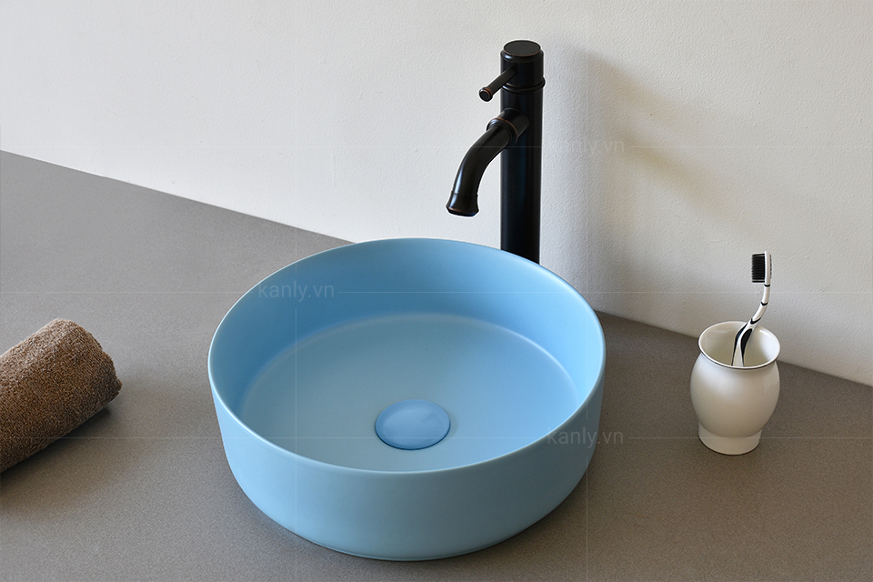 Hoàn thiện lắp đặt phối cảnh lavabo màu xanh da trời SU525