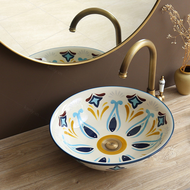 Lavabo sứ hoa văn mỹ thuật SU403 mang phong cách kiến trúc Hồi Giao độc đáo