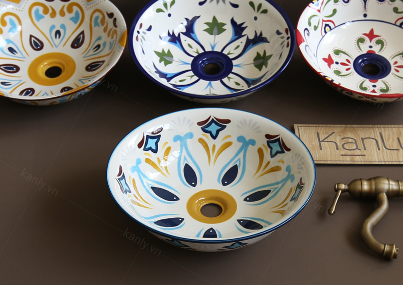 Bộ sưu tập đa dạng các mẫu chậu lavabo sứ hoa văn do KanLy cung cấp