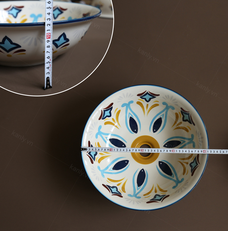 Kích thước lavabo sứ hoa văn mỹ thuật SU403