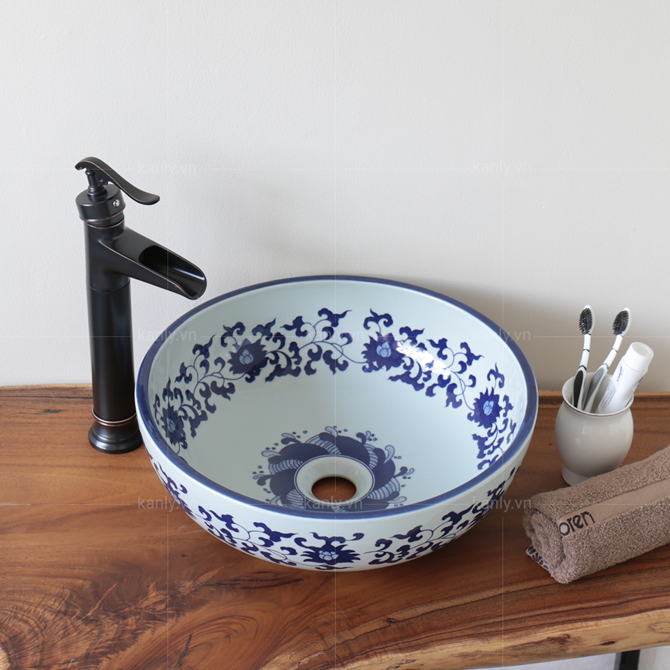 Lavabo sứ mỹ thuật SU118 phong cách truyền thống, mộc mạc