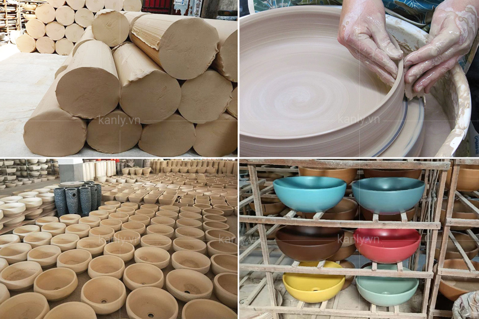 Công đoạn sản xuất chậu rửa mặt gốm sứ