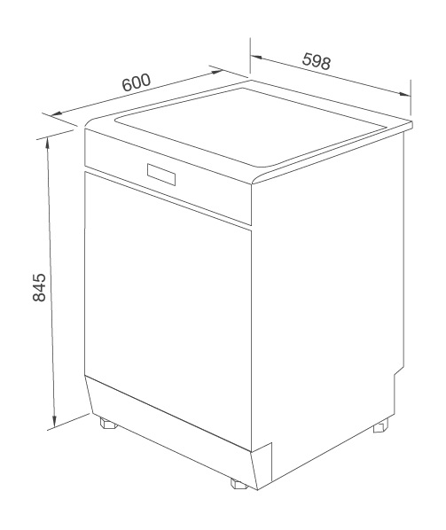 Bản vẽ kỹ thuật máy rửa chén Malloca WQP12 5201E đứng độc lập