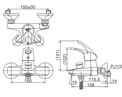 Bản vẽ kỹ thuật Vòi sen tắm nóng lạnh INAX BFV-103S