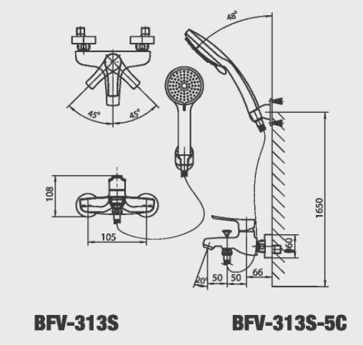 Bản vẽ kỹ thuật Vòi sen tắm nóng lạnh INAX BFV-313S-5C
