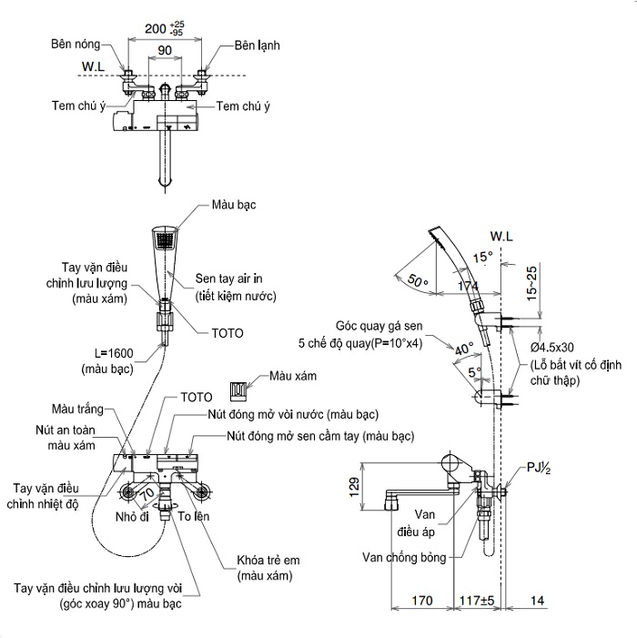 Bản vẽ kỹ thuật vòi hoa sen TOTO TMN40TEC